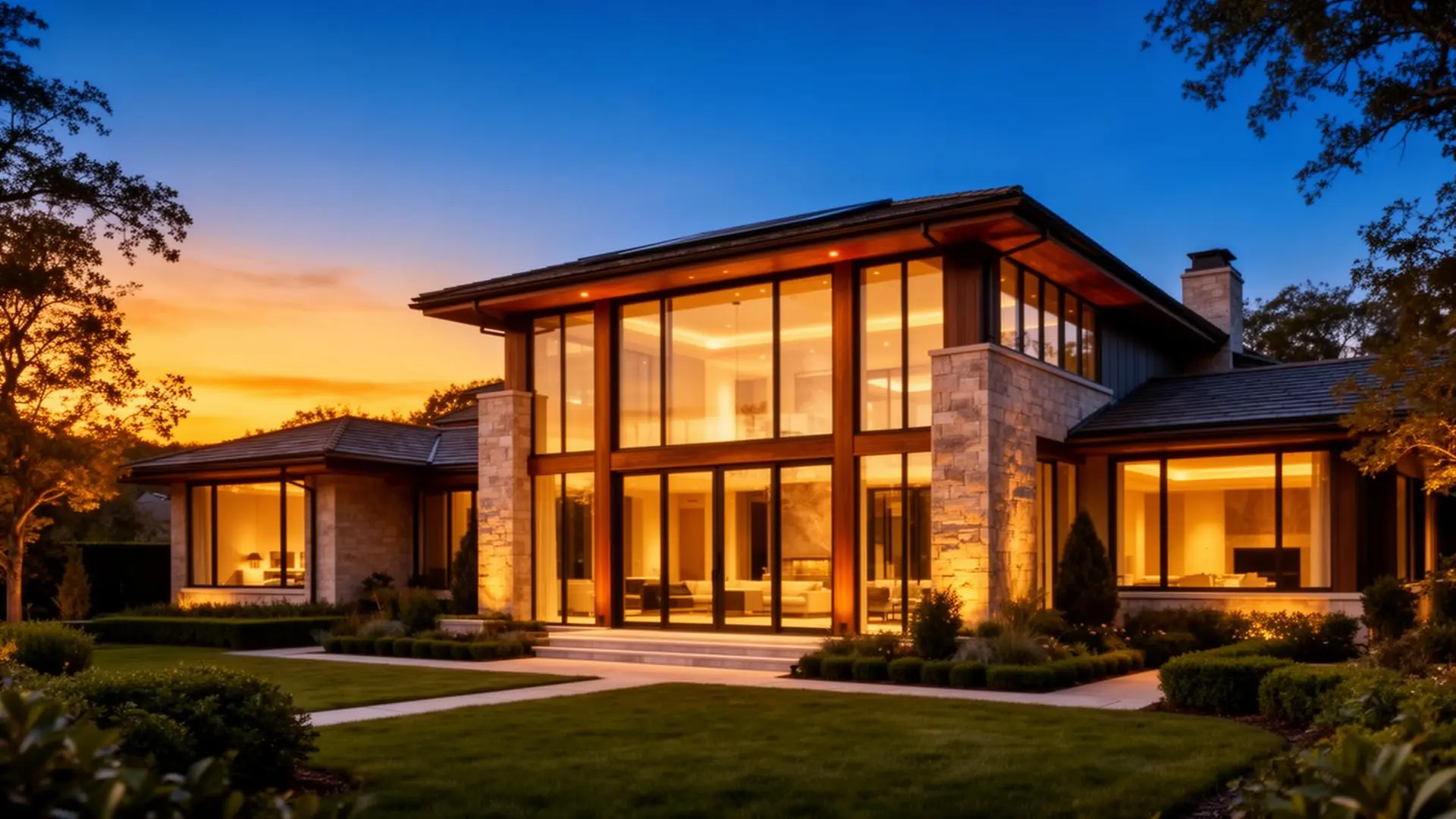 Custom luxury home at twilight